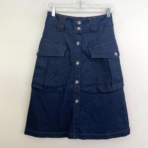 Massimo Dutti Womens 6 A Line Denim Skirt With Button Front & Pockets